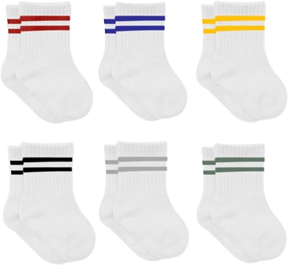 Baumwolle 6 Paar Nahtlos Socken Kinder Weiß (Gestreift)