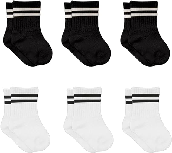 Baby Grip Knöchel Bio-Baumwolle Socken 6 Paar Schwarz (Gestreift)