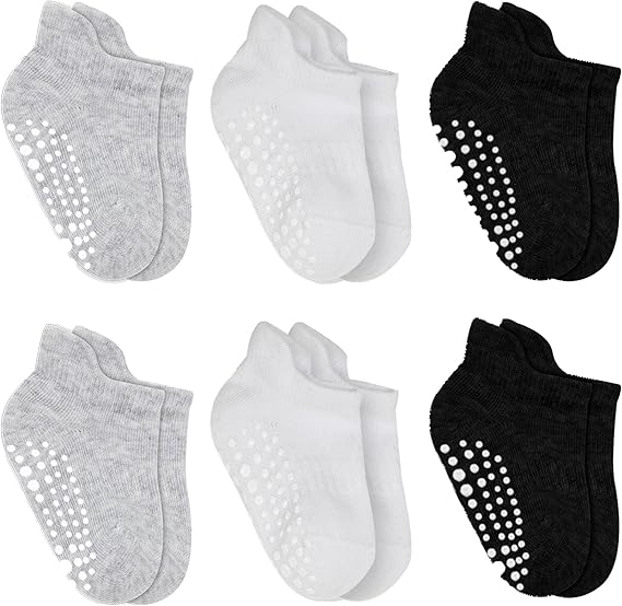 Bio Baumwolle 6 Paar Stoppersocken Baby Kinder ABS Rutschfeste Socken Grau