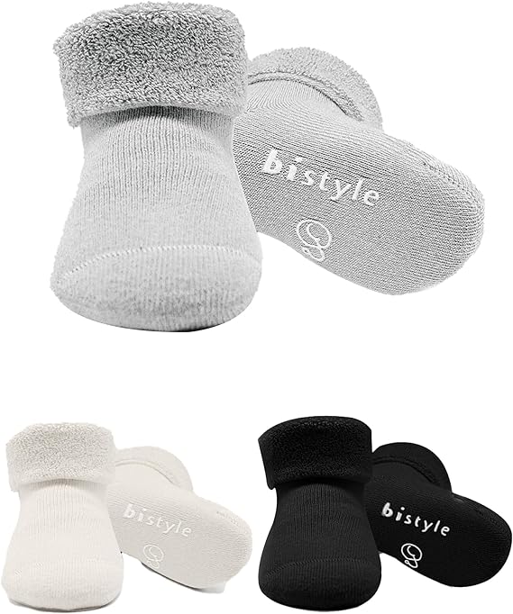 Baumwolle 3 Paar Baby Socken für Neugeborene Anti Rutsch Dicke Manschette Grau