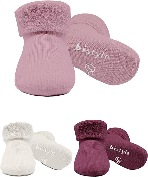 Baumwolle 3 Paar Baby Socken für Neugeborene Anti Rutsch Dicke Manschette Rose