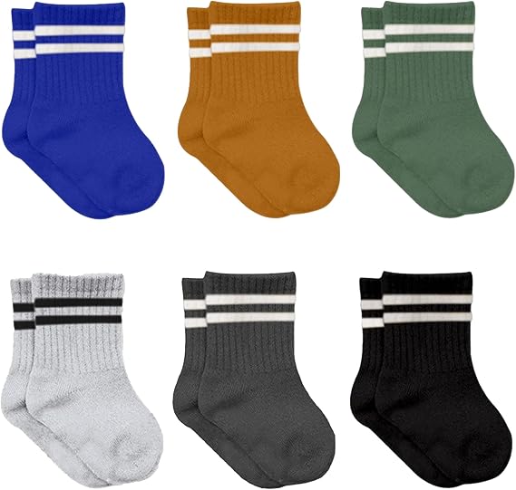 Baby Grip Knöchel Bio-Baumwolle Socken 6 Paar Nacht Blau(Gestreift)