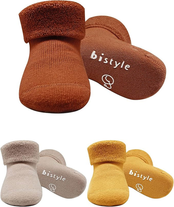 Baumwolle 3 Paar Baby Socken für Neugeborene Anti Rutsch Dicke Manschette Braun