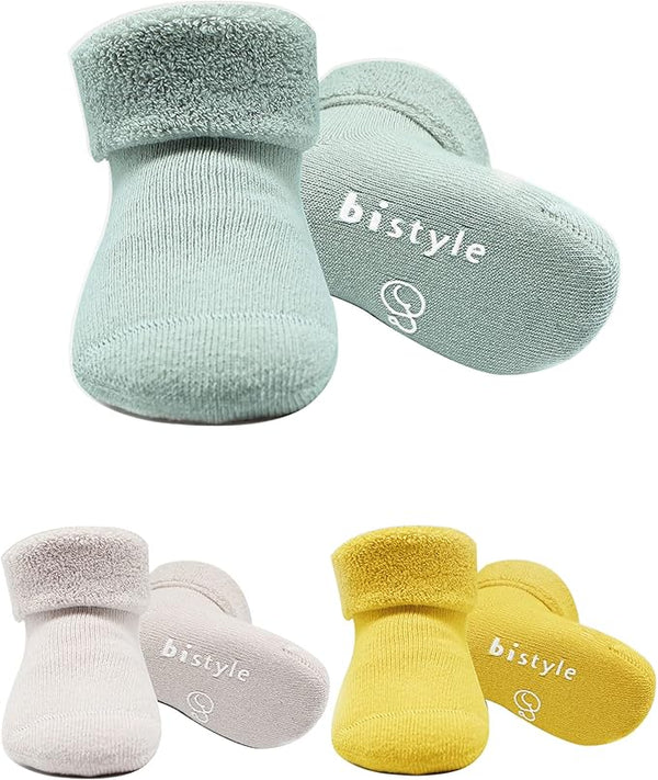 Baumwolle 3 Paar Baby Socken für Neugeborene Anti Rutsch Dicke Manschette Nil Grün